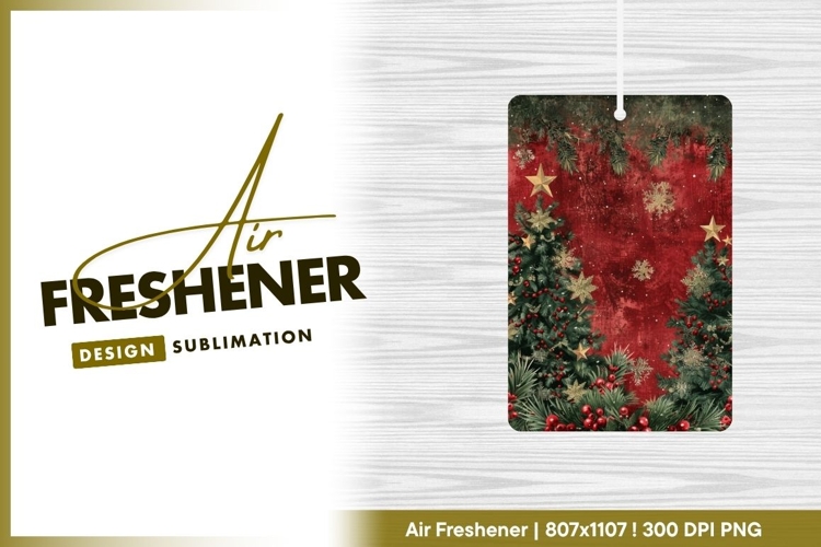 Festive christmas trees on red textured air freshener