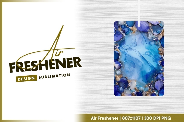 Blue abstract ink painting with gold air freshener png