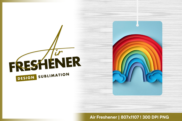 Paper rainbow with clouds on blue background Air Freshener