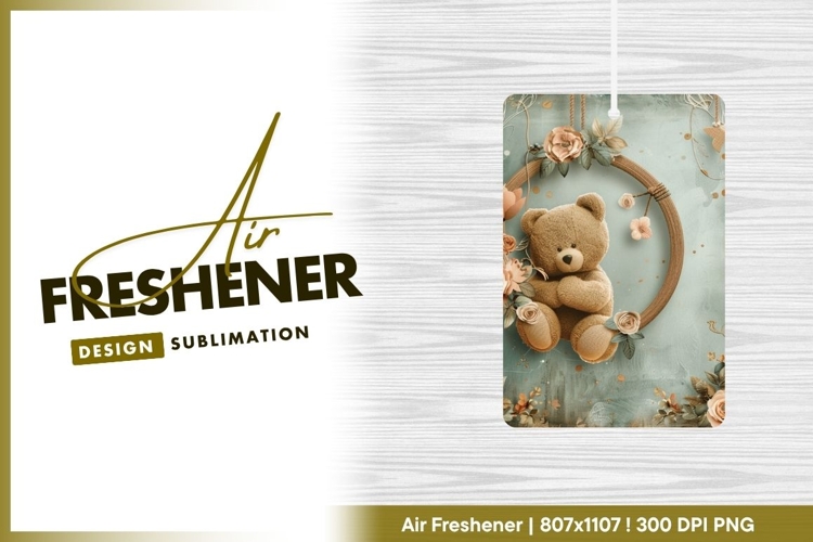 Teddy bear and floral wreath illustration air freshener png
