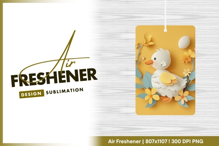 Paper cut duckling with flowers and egg air freshener png