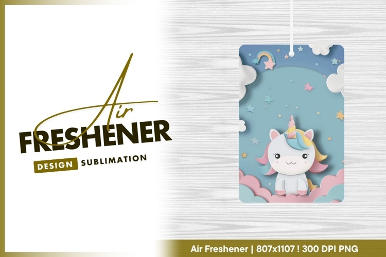 Cute unicorn with clouds and stars design air freshener png