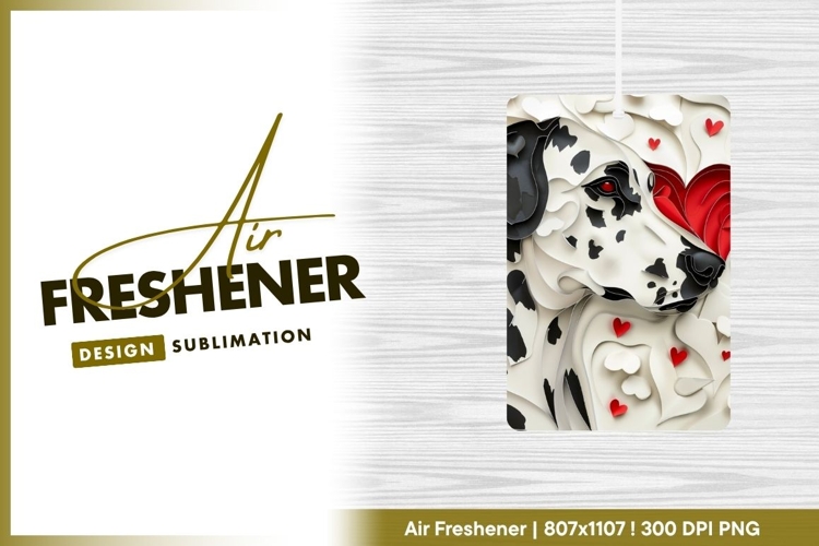 Dalmatian portrait paper cutout with hearts air freshener