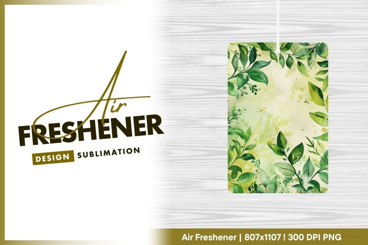 Watercolor green leaves frame botanical air freshener png