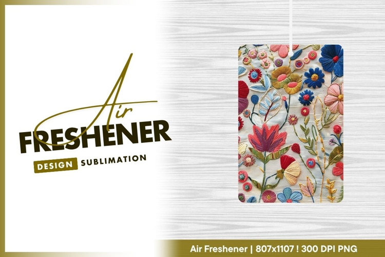 Colorful Embroidered Floral Design on Light air freshener