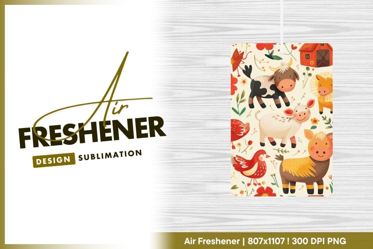 Cartoon Farm Animals and Flowers on a Cream air freshener