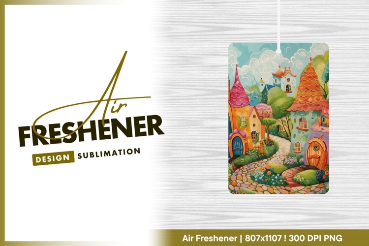 Whimsical Colorful Village Illustration with air freshener