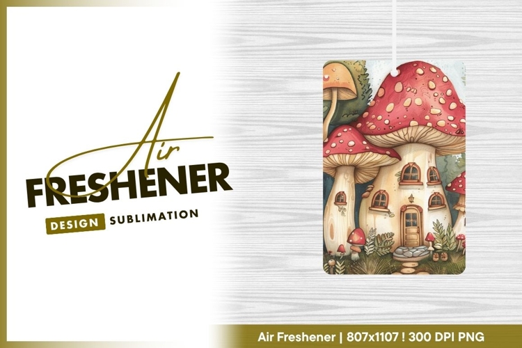 Watercolor illustration of mushroom houses air freshener