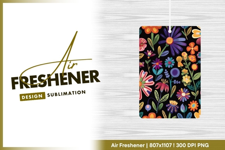Colorful Floral Pattern on Black Background air freshener