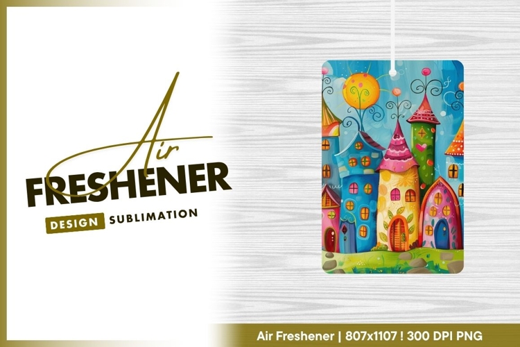 Whimsical Colorful Houses Illustration with air freshener