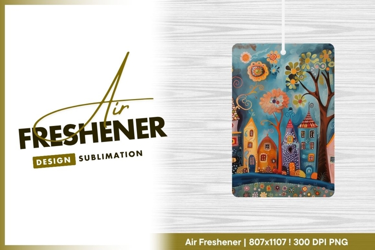 Whimsical painted village with colorful air freshener