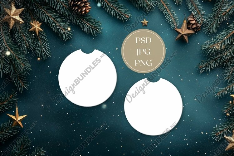 Christmas Car Coaster Mock Up, Flat Lay Mockup Designs example image 1