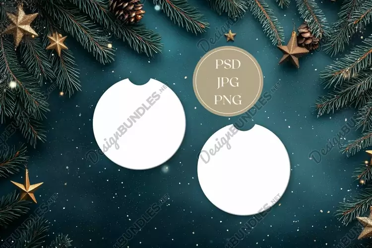Christmas Car Coaster Mock Up, Flat Lay Mockup Designs