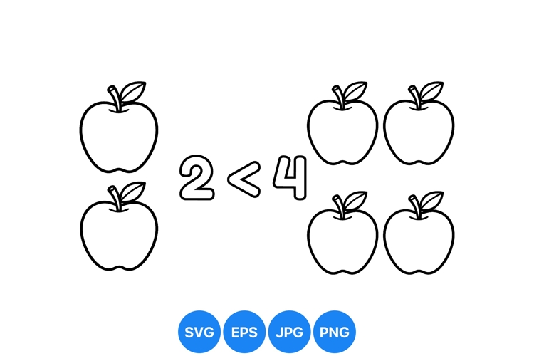 Black Outline Apple Counting Clipart Design for Kids