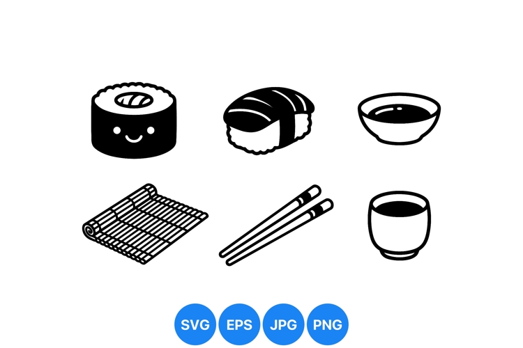 Minimalist Black and White Sushi Icon Illustrations