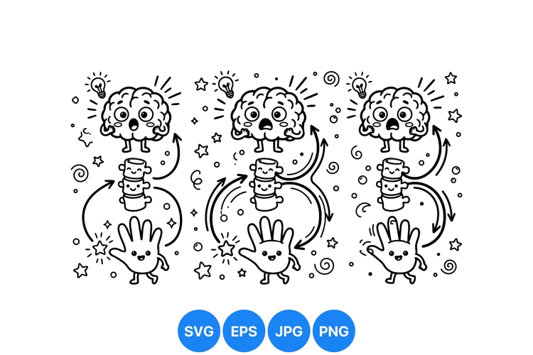Cute Brain And Hand Cycle Black Lineart Graphic