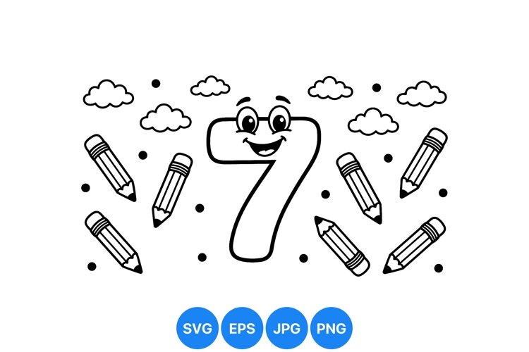 Smiling Number Seven Kids Coloring Illustration example image 1