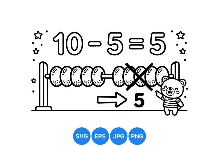 Black and White Kids Math Learning Clipart Vector