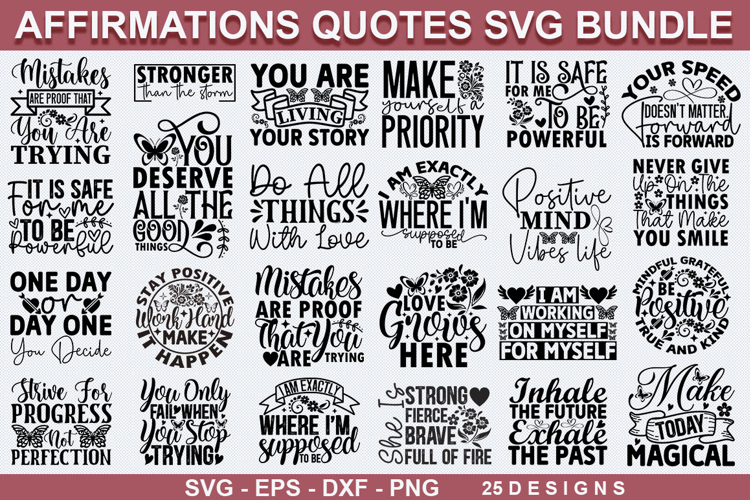 Affirmation Quotes SVG Bundle - Affirmation Design