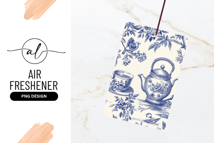 Blue Tea Time Toile Pattern Air Freshener Png
