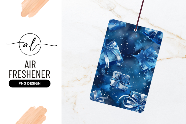 Watercolor Christmas Presents Blue Winter Background