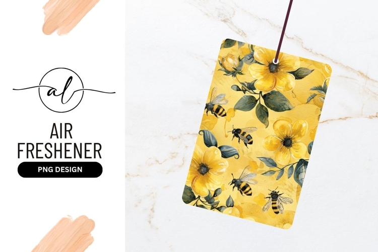 Yellow Floral Pattern With Bees Air Freshener Png