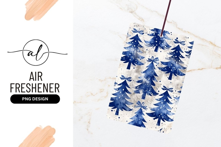 Blue Christmas Trees Pattern with Bows and White Speckles