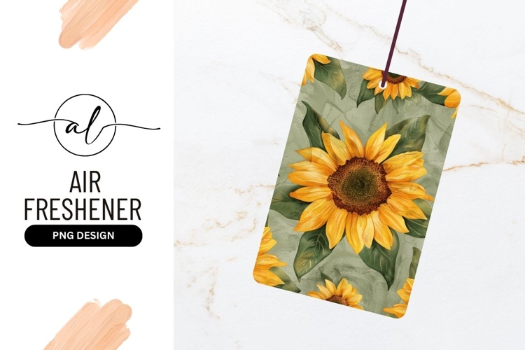 Watercolor Sunflowers with Green Leaves on a Textured Sage G