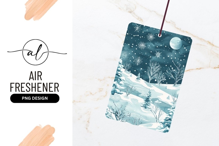 Winter Landscape Watercolor Illustration with Snowflakes