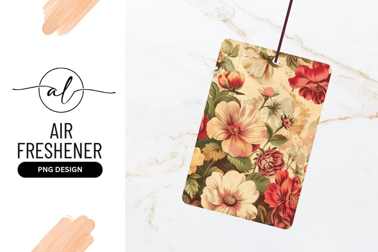 Vintage Floral Illustration with Red Pink and Cream Flowers