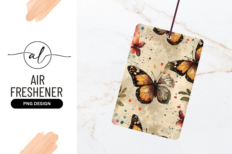 Watercolor Butterflies and Flowers on Beige Background