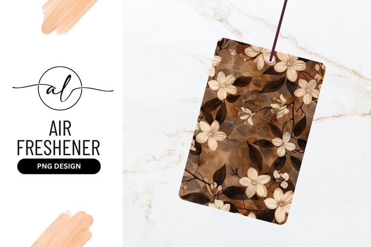 Floral Pattern with White Flowers and Dark Leaves on Brown