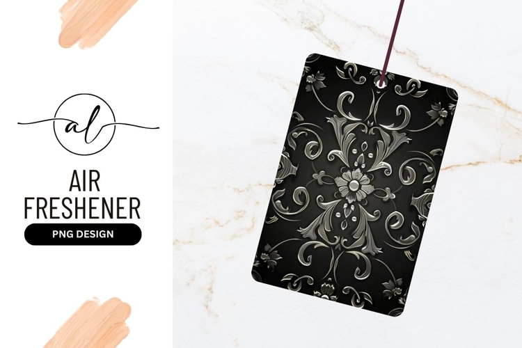 Silver Floral Ornament Pattern on Black Background