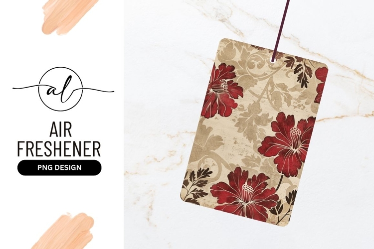 Red Floral Pattern on Beige Background with Decorative Leave