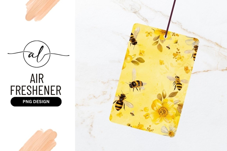 Yellow floral pattern with watercolor bees and flowers