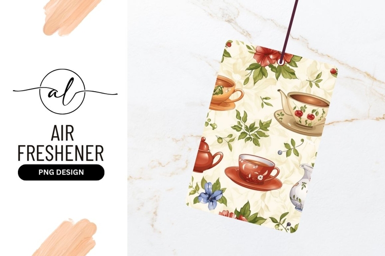 Floral Tea Set Illustration with Cups Teapot and Creamer