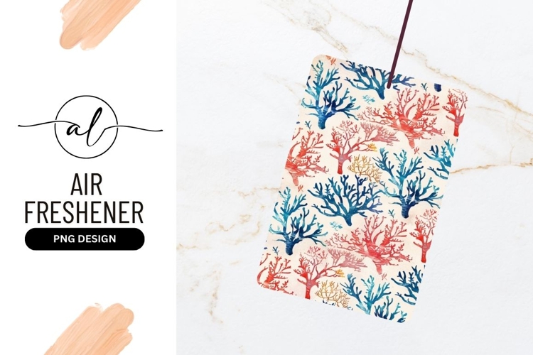 Watercolor Coral Reef Pattern in Red Blue and Gold on Cream