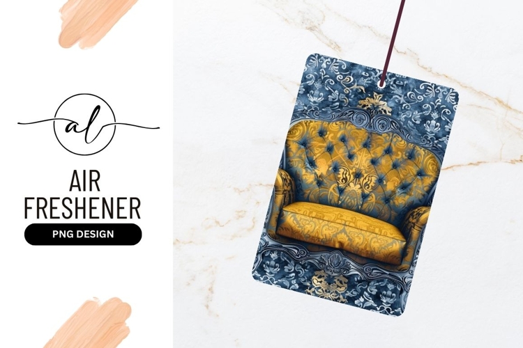 Ornate Yellow and Blue Upholstered Armchair with Patterned