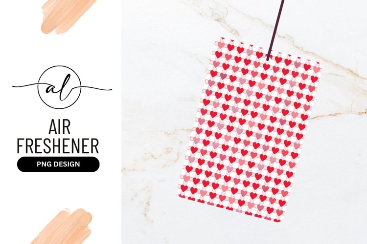 Red and Pink Heart Pattern on White Gingham Background