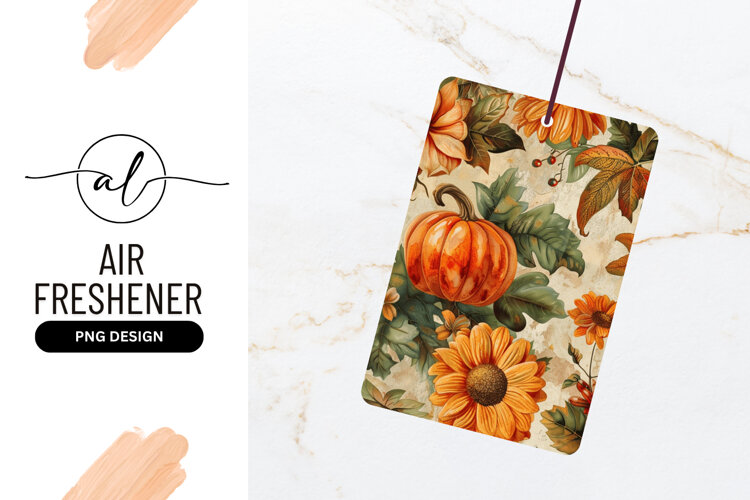 Vintage Fall Floral Pumpkin Air Freshener Art example image 1