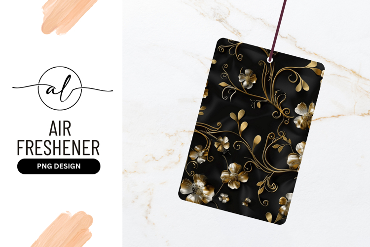 Gold Floral Pattern on Black Fabric with Detailed Flowers