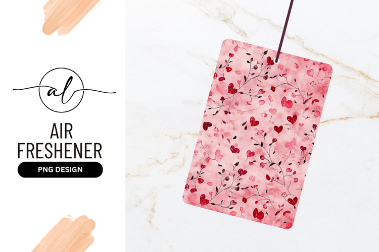 Pink watercolor background with red hearts