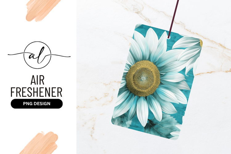 Blue and White Sunflower Illustration with Gold Center