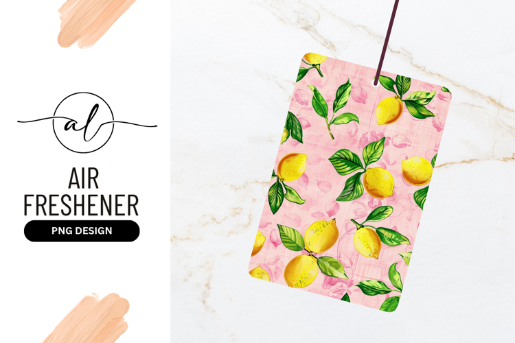 Yellow Lemons and Green Leaves on Pink Floral Background