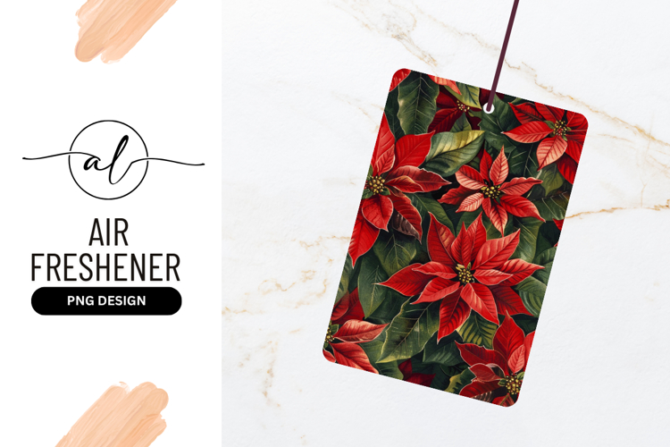 Red Poinsettia Flowers and Green Leaves Botanical Pattern