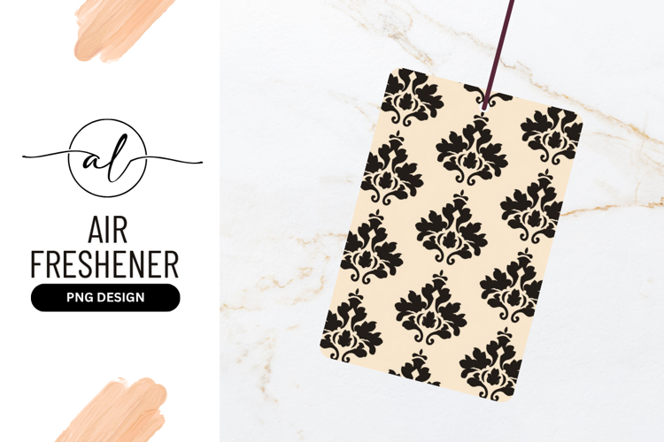 Black Damask Pattern on Beige Background Repeating Floral