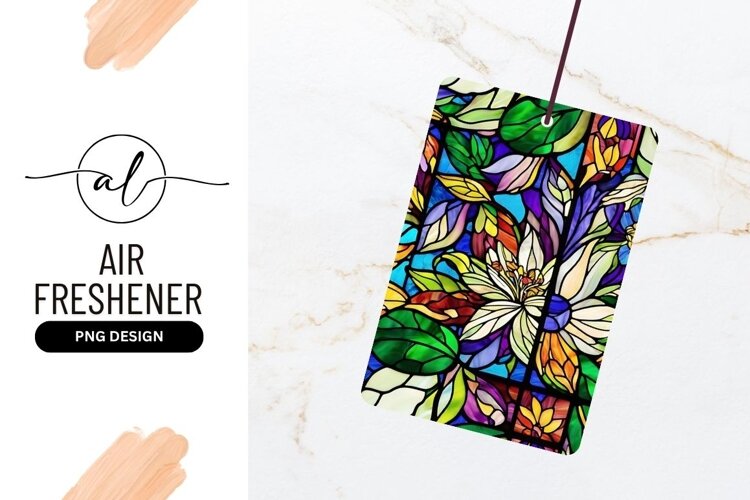 Floral Stained Glass Window Colorful Pattern Air Freshener example image 1