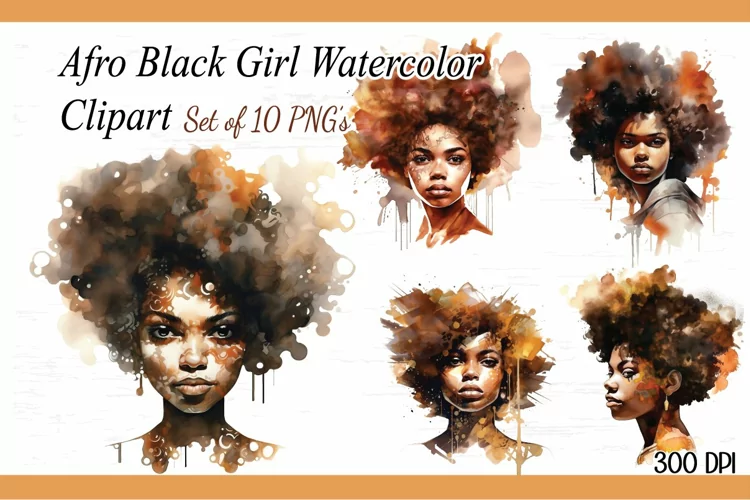 Afro Black Girl watercolor clipart, Black Girl Magic Girl