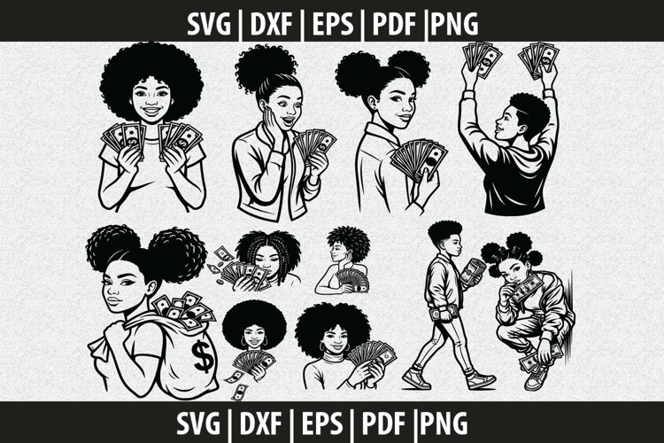 Afro Girl with Cash SVG Cricut Cut File