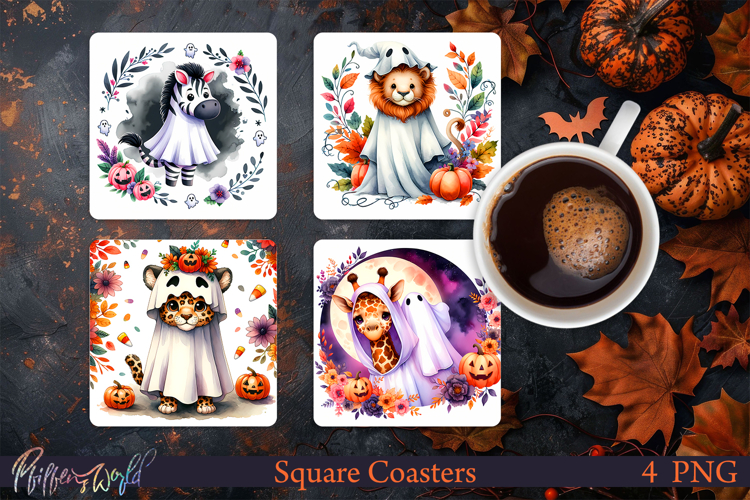 Halloween Square Coasters | Zebra and lion